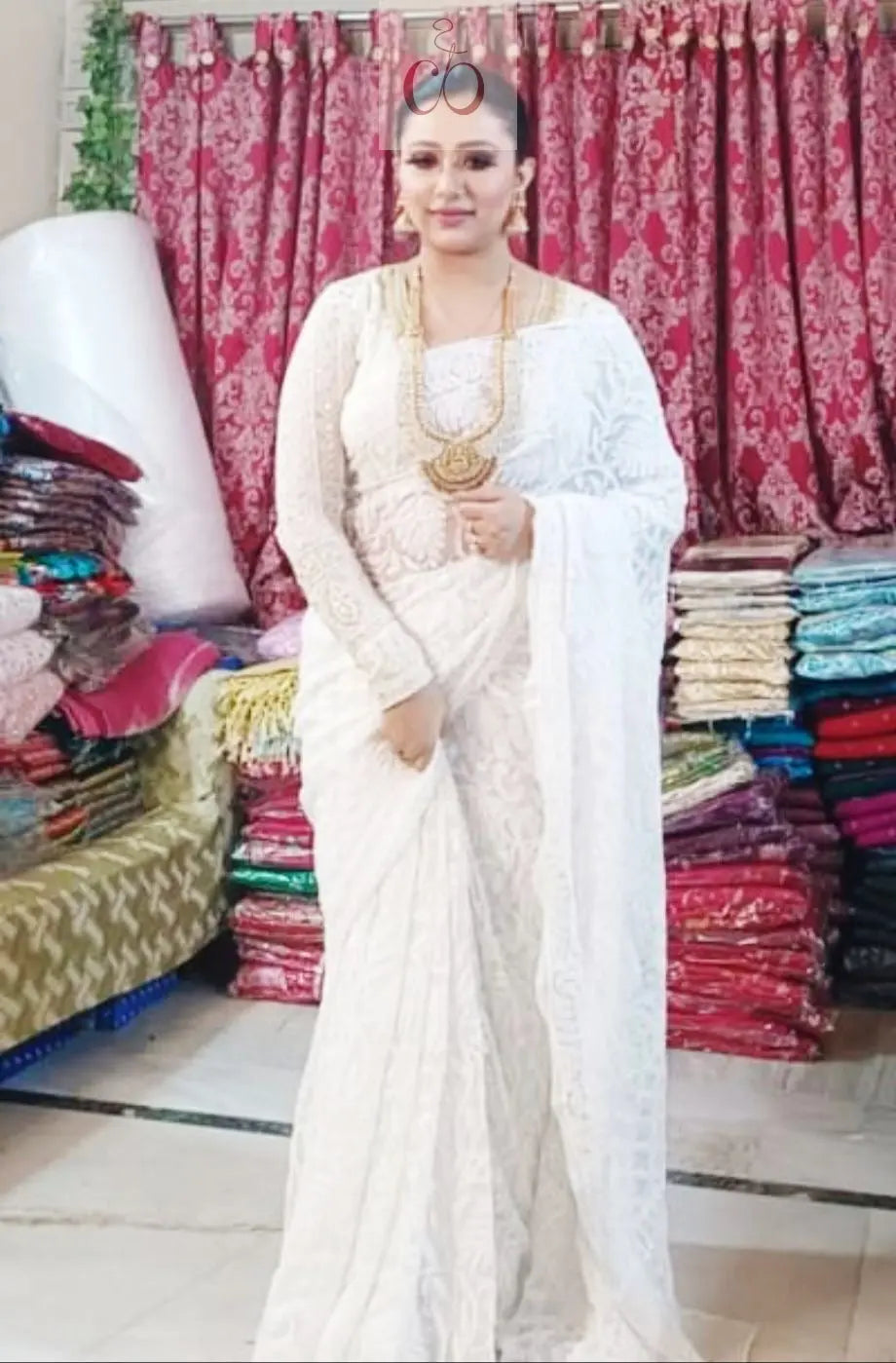 Full Jaal Georgette Saree All over Work Finest Finishing With Blouse Chikankari Official