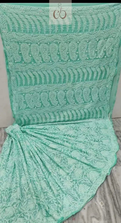 Full Jaal Georgette Saree All over Work Finest Finishing With Blouse Chikankari Official