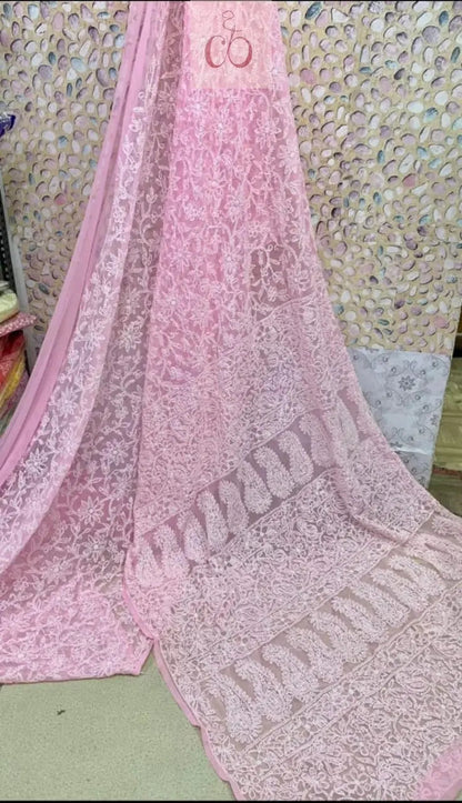 Full Jaal Georgette Saree All over Work Finest Finishing With Blouse Chikankari Official