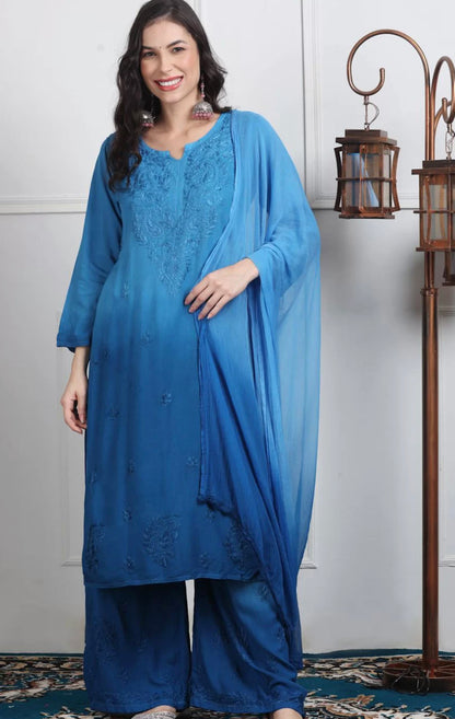 3pc Noor Soft Rayon Ombre Set with dupatta and plazo