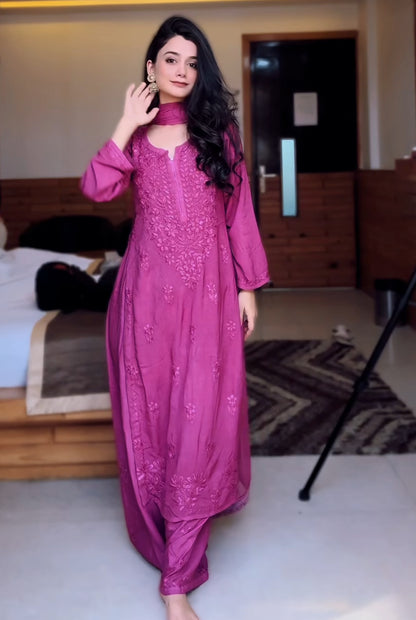 3PC Soft Rayon, Stunning Handwork – A Must-Have Kurti Set