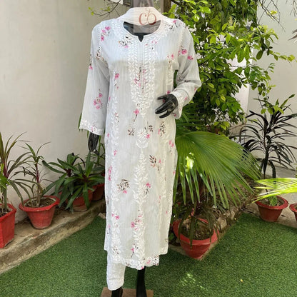 Heavy Work Mul Mul print Kurta Chikankari Official