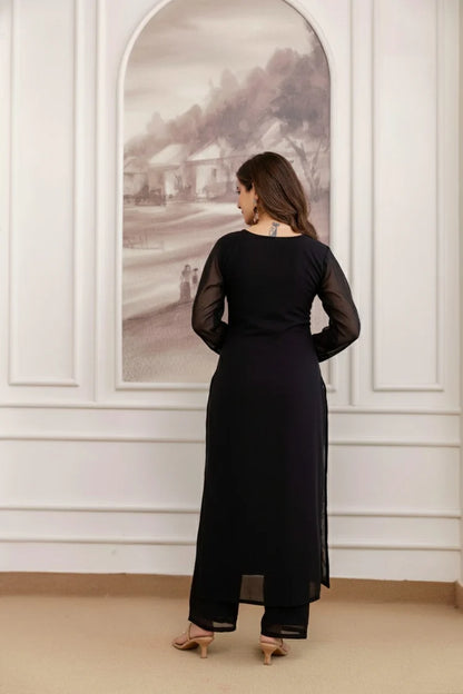 Katrina Kaif Viral Red Embroidered black straight 3pc Set