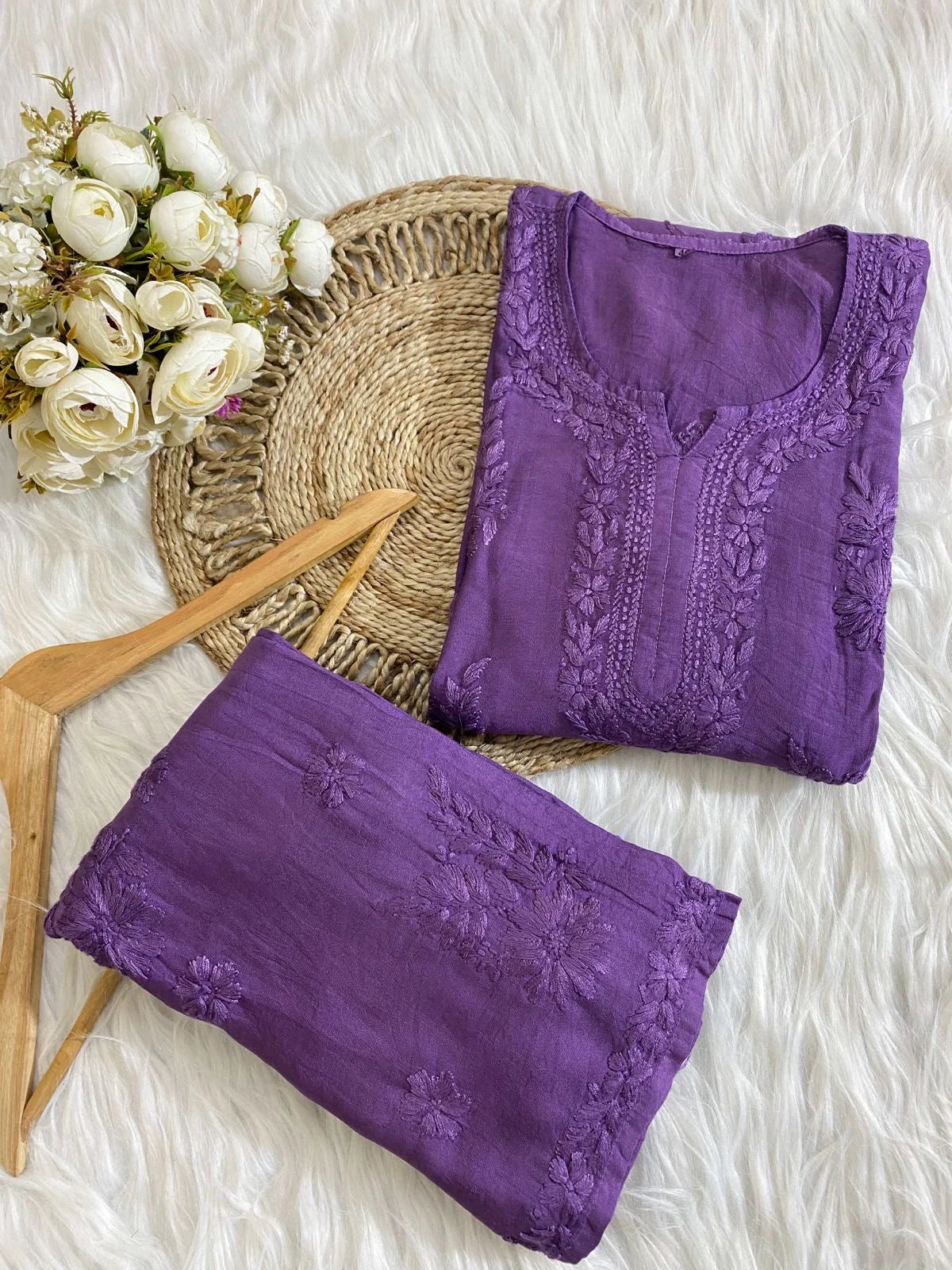 Saba Soft Rayon 2pc Chikankari Co-ord Plazo Set