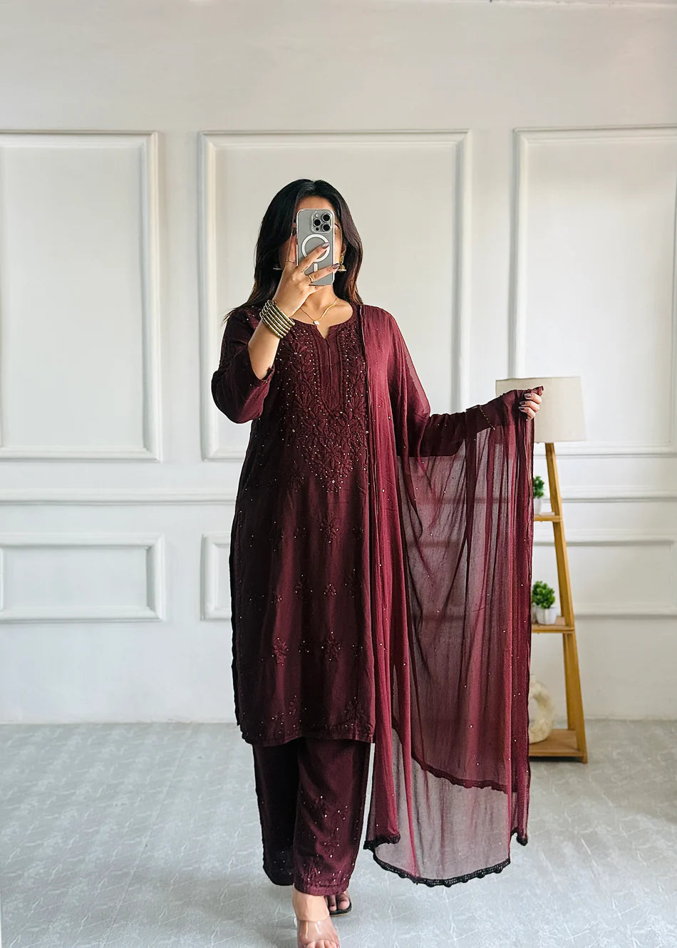 3pc Zara Handmade with Muqaish Soft  Rayon Set