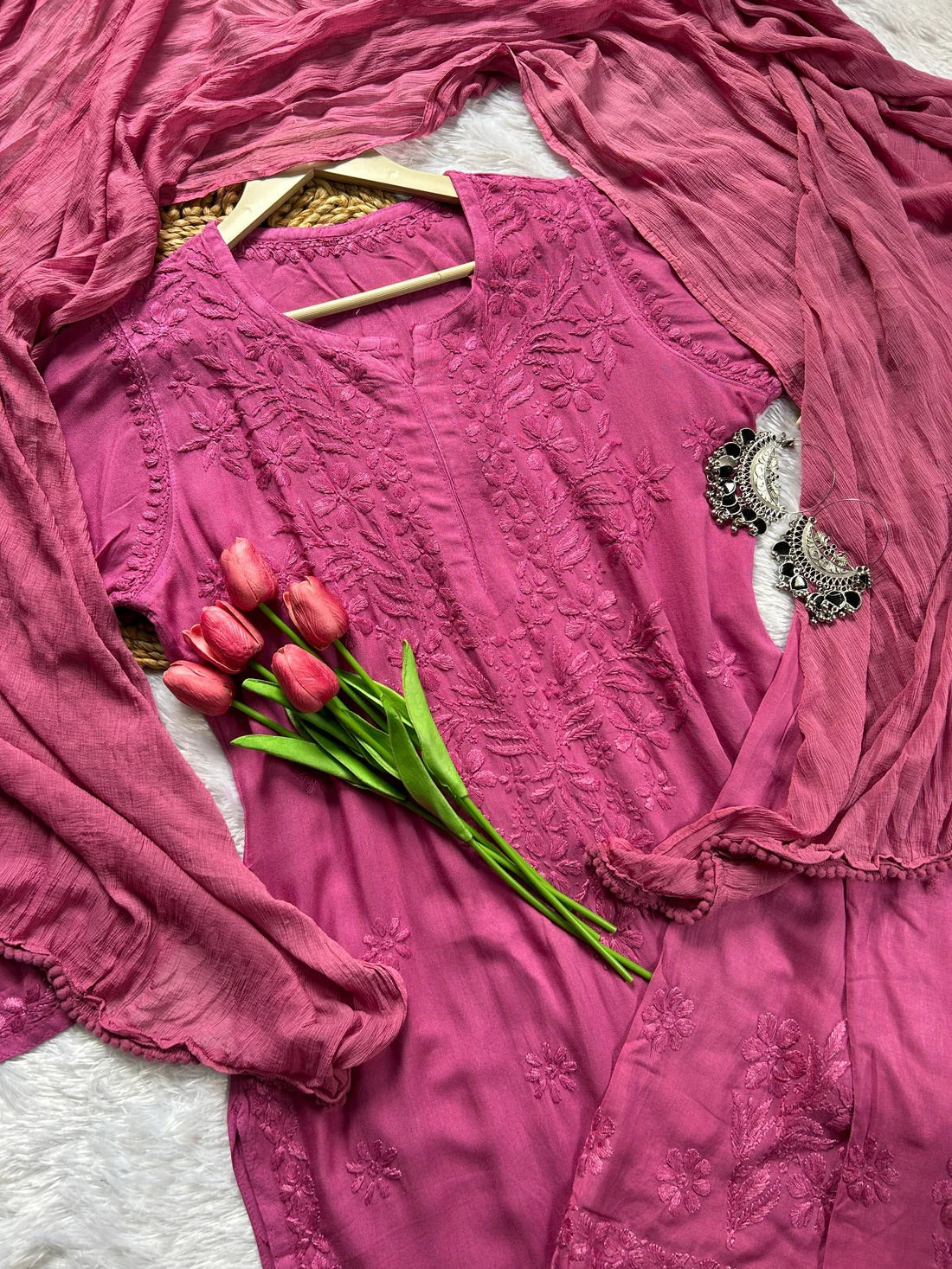 3PC Soft Rayon, Stunning Handwork – A Must-Have Kurti Set