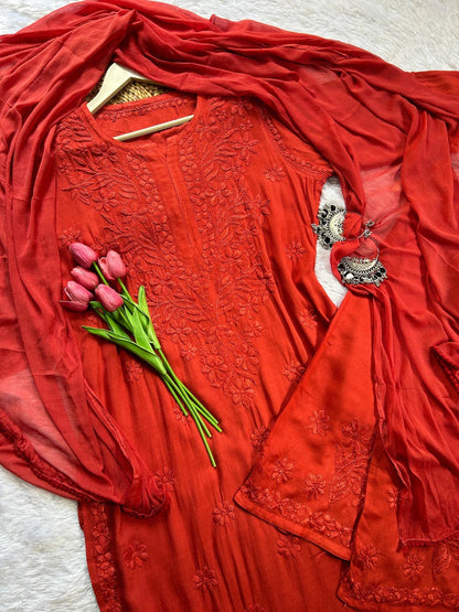 3PC Soft Rayon, Stunning Handwork – A Must-Have Kurti Set