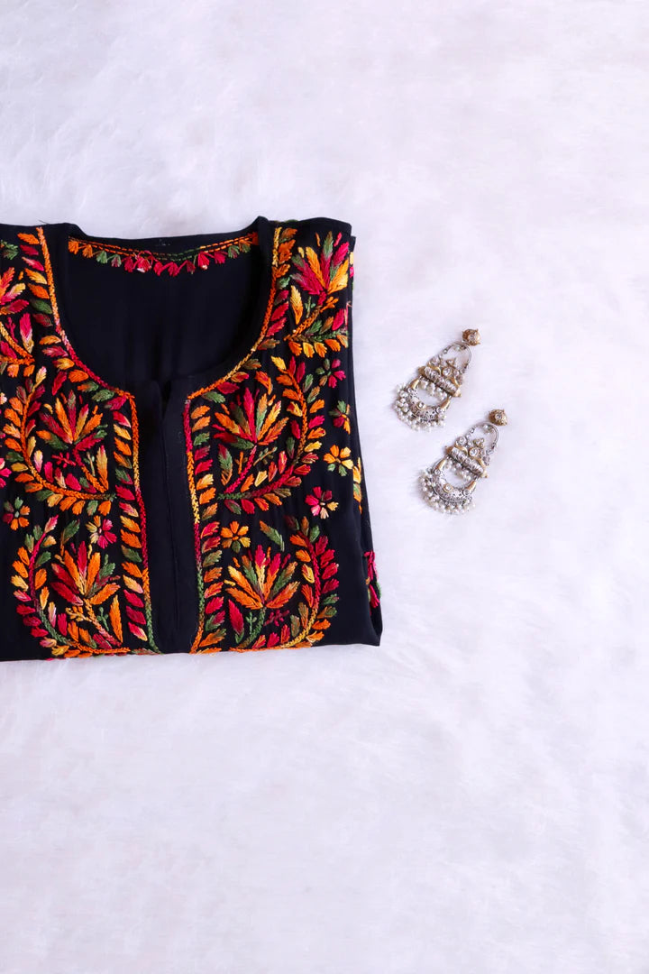 AAYAT BLACK & MULTICOLOURED RAYON KURTA