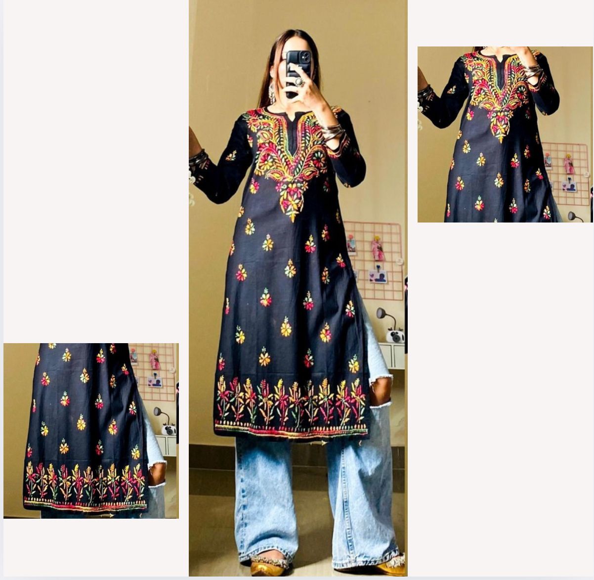 AAYAT BLACK & MULTICOLOURED RAYON KURTA