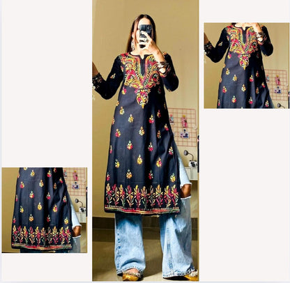 AAYAT BLACK & MULTICOLOURED RAYON KURTA