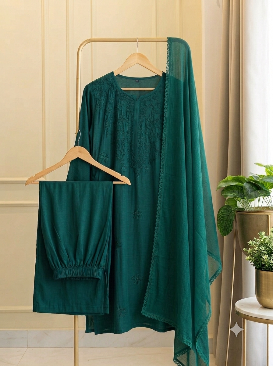 3PC Soft Rayon, Stunning Handwork – A Must-Have Kurti Set