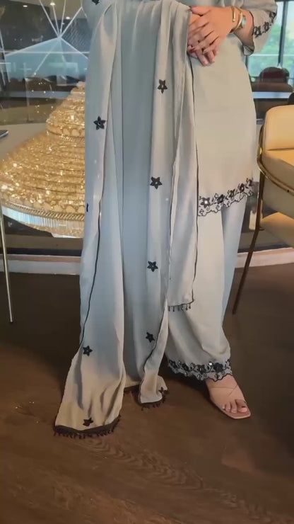 Ash Grey Floral Embroidery Co-ord Set